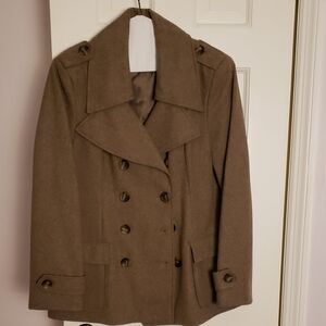 New York & Company Double-Breasted Tan Pea Coat